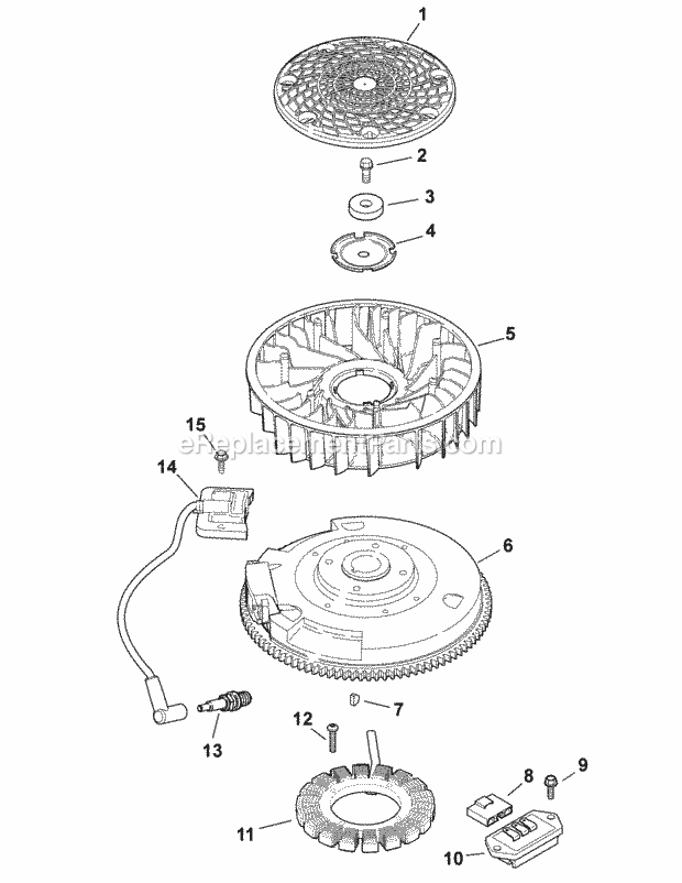 Engine Flywheel & Electrical Diagram and Parts List for FMZ50 17AF4BFP010, 17AF4BFP210, 17AF4BFP009, 17AF4B Cub Cadet Lawn Mower